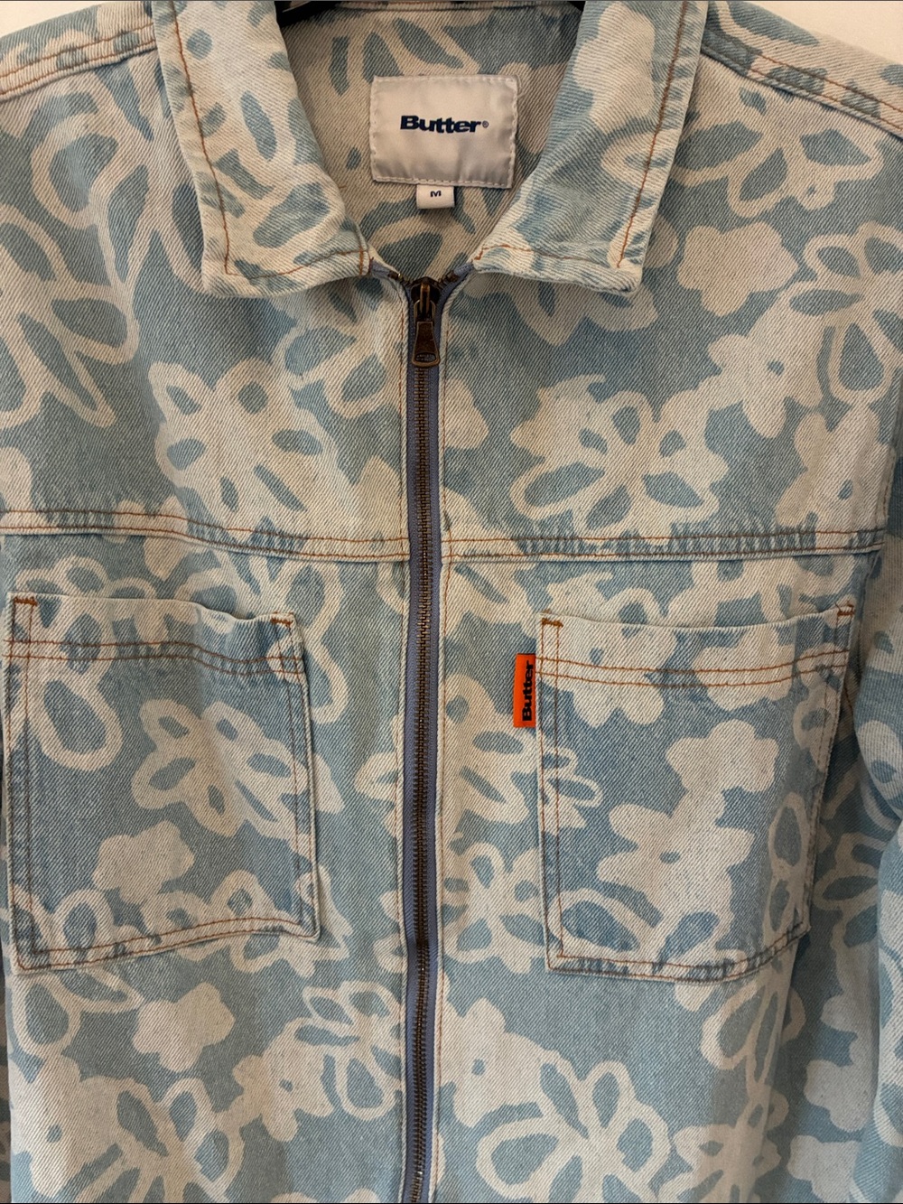 Butter Light Blue Denim Jacket with White Floral Print - Picture 3 of 11